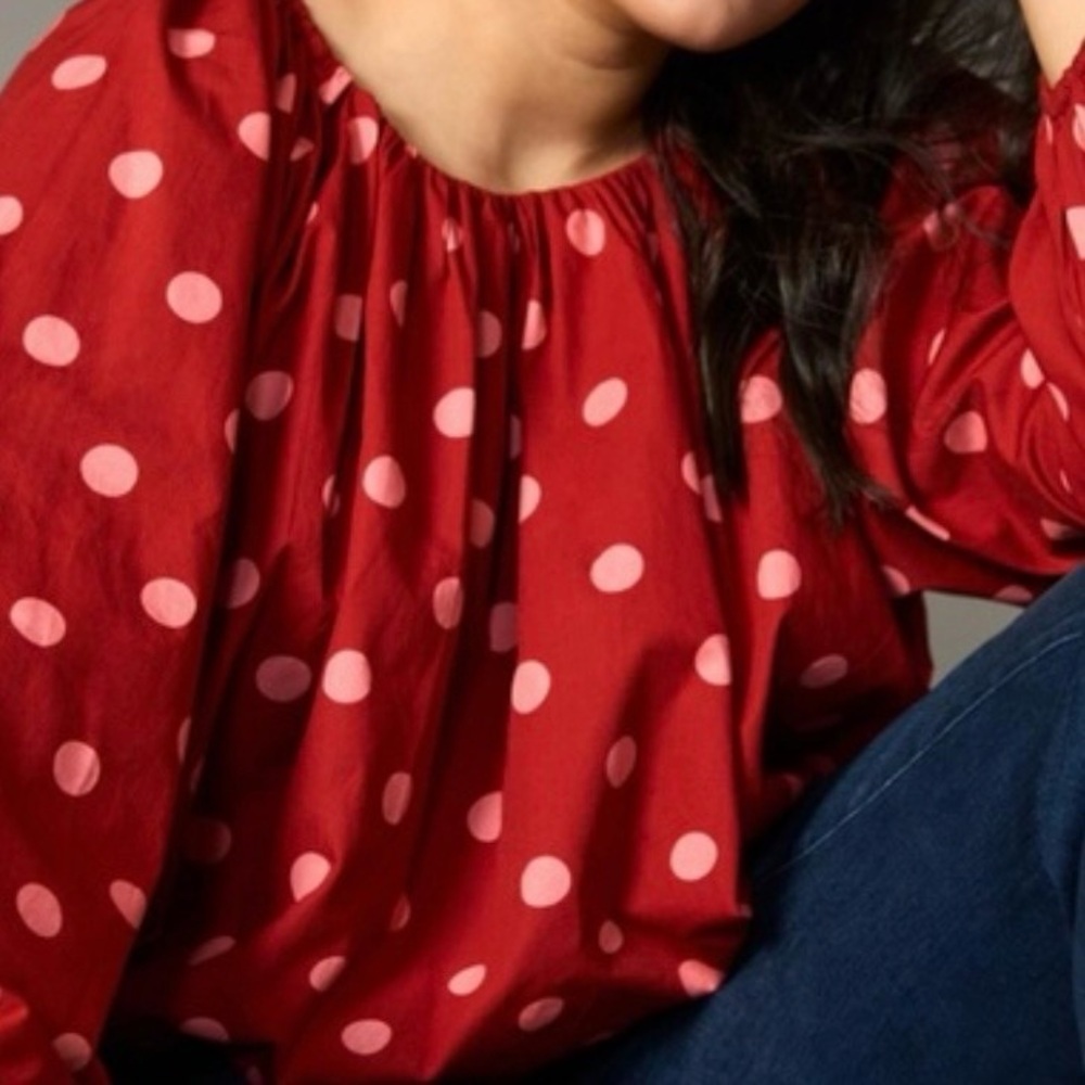 Maeve by Anthropologie Bubble Poplin Crop Top Red Polka Dot Women's Size Medium - Picture 3 of 12